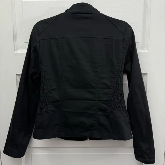 Charlotte Russe Black Moto Jacket Gold Zip Snap Collar M - Picture 6 of 11